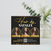 Zwart Goud Elegante Haarstylist Digitale Flyer Kaa Kaart (Staand voorkant)