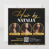 Zwart Goud Elegante Haarstylist Digitale Flyer Kaa Kaart (Voorkant)