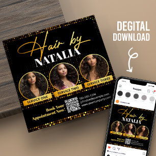 Zwart Goud Elegante Haarstylist Digitale Flyer Kaa Kaart