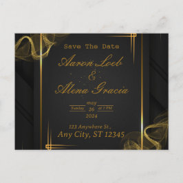 Zwart & Goud Elegante Huwelijksuitnodiging Briefkaart