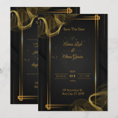 Zwart & Goud Elegante Huwelijksuitnodiging Kaart (Voorkant / Achterkant)