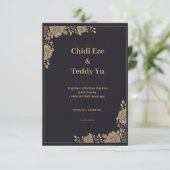 Zwart & Goud Elegante Huwelijksuitnodiging Kaart (Staand voorkant)