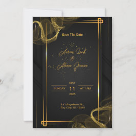 Zwart & Goud Elegante Huwelijksuitnodiging Kaart
