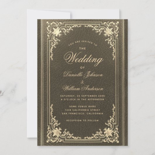  zwart goud elegante kalligrafie bruiloft kaart (Voorkant)