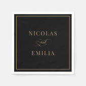 Zwart Goud Elegante Kalligrafie Wedding Servet (Voorkant)