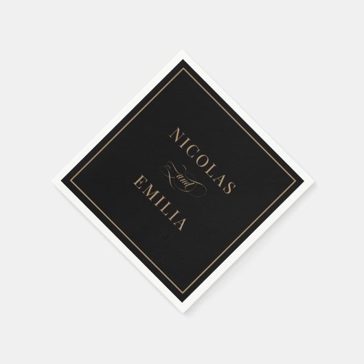 Zwart Goud Elegante Kalligrafie Wedding Servet (Hoek)