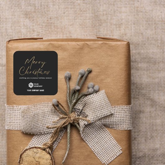 Zwart Goud Elegante Kerst Custom Logo Business Vierkante Sticker