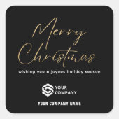 Zwart Goud Elegante Kerst Custom Logo Business Vierkante Sticker (Voorkant)