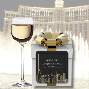 Zwart Goud Elegante Las Vegas Silhouette Bedankt Vierkante Sticker
