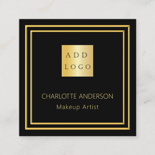 Zwart goud elegante logo QR code Vierkante Visitekaartje (Voorkant)