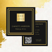 Zwart goud elegante logo QR code Vierkante Visitekaartje