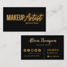 Zwart Goud Elegante Make-up Artist Visitekaartjes
