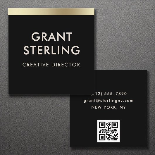 Zwart Goud Elegante Minimale Typografie QR Code Vierkante Visitekaartje