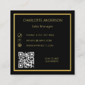 Zwart goud elegante minimalistische QR-code Vierkante Visitekaartje (Achterkant)