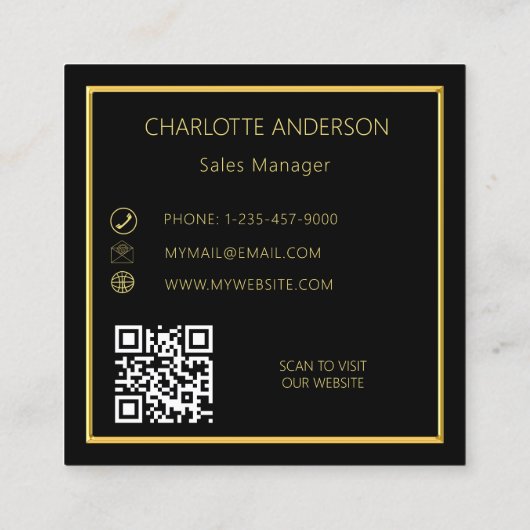 Zwart goud elegante minimalistische QR-code Vierkante Visitekaartje (Achterkant)