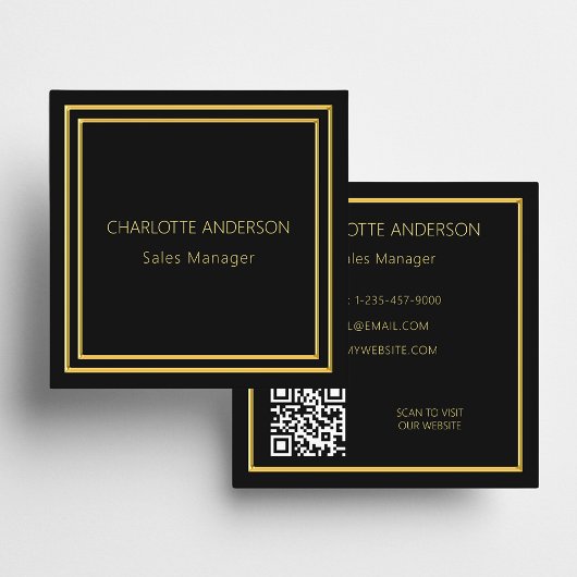 Zwart goud elegante minimalistische QR-code Vierkante Visitekaartje