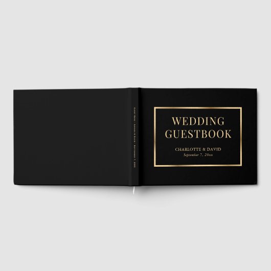 Zwart Goud Elegante Moderne Huwelijk Gastenboek (Volledig)
