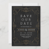 Zwart & Goud Elegante moderne klassieke bruiloft Save The Date (Voorkant)