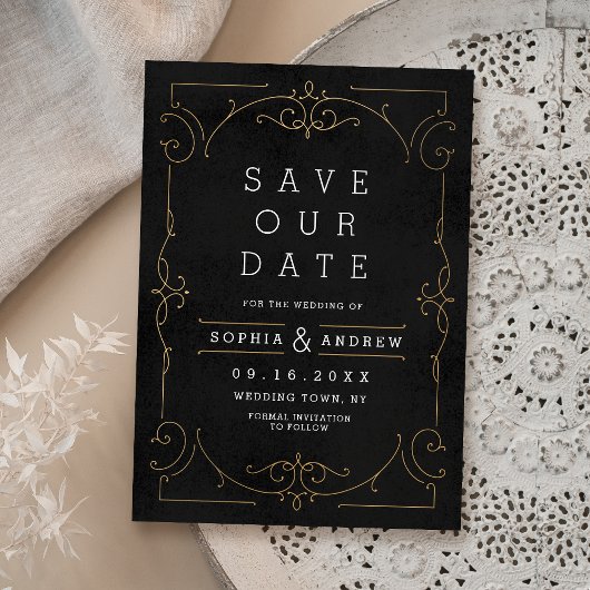 Zwart & Goud Elegante moderne klassieke bruiloft Save The Date