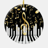 Zwart Goud Elegante Muziek Notitie piano toetsen Keramisch Ornament (Achterkant)
