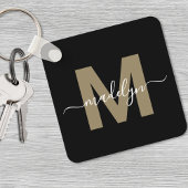Zwart Goud Elegante Naam Monogram Sleutelhanger