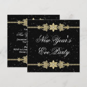 Zwart Goud Elegante Oudejaarsavond Uitnodigingen (Voorkant / Achterkant)
