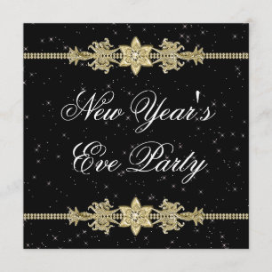 Zwart Goud Elegante Oudejaarsavond Uitnodigingen