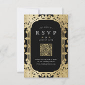 Zwart & goud elegante romantische  QR-code RSVP Kaartje (Voorkant)