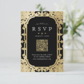 Zwart & goud elegante romantische  QR-code RSVP Kaartje (Staand voorkant)