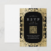 Zwart & goud elegante romantische  QR-code RSVP Kaartje (Voorkant / Achterkant)