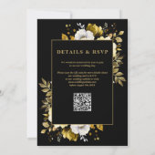 Zwart Goud Elegante Rustieke Bloemen QR Code Huwel Kaart (Achterkant)