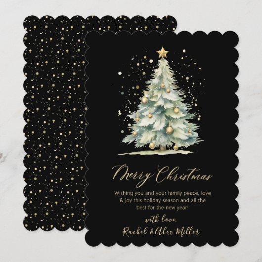Zwart Goud Elegante Script Tree Non Foto Kerstmis Feestdagenkaart (Voorkant / Achterkant)