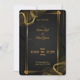 Zwart & Goud Elegante Trouw Uitnodiging