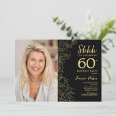 Zwart Goud Elegante Verrassingsfoto 60e Verjaardag Kaart (Staand voorkant)