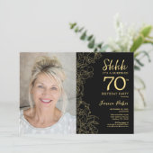 Zwart Goud Elegante Verrassingsfoto 70e Verjaardag Kaart (Staand voorkant)