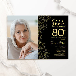 Zwart Goud Elegante Verrassingsfoto 80e Verjaardag Kaart