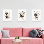 Zwart Goud Elegante Waterverf Bloemen Wall Art Muurkunst Sets (Woonkamer)