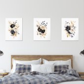 Zwart Goud Elegante Waterverf Bloemen Wall Art Muurkunst Sets (Slaapkamer)