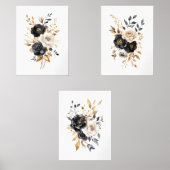 Zwart Goud Elegante Waterverf Bloemen Wall Art Muurkunst Sets (Voorkant)