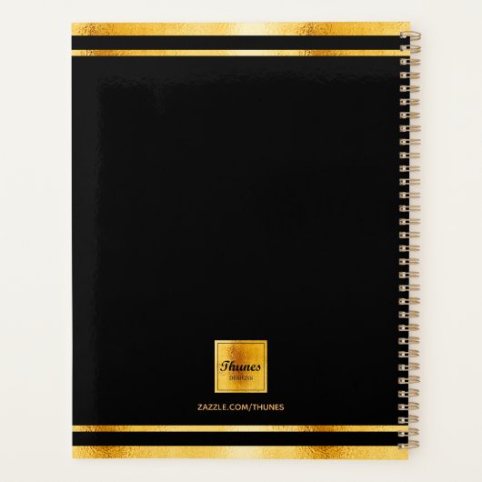 Zwart goud elegante zakelijke afspraken 2025 planner (Achterkant)