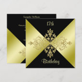 Zwart & Goud Elegantie 17e verjaardag Kaart (Voorkant / Achterkant)