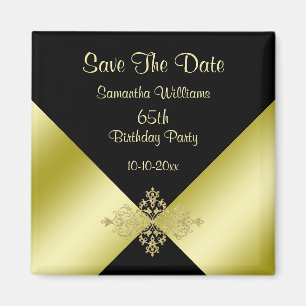 Zwart & Goud Elegantie 65e Verjaardag Save The Dat Magneet