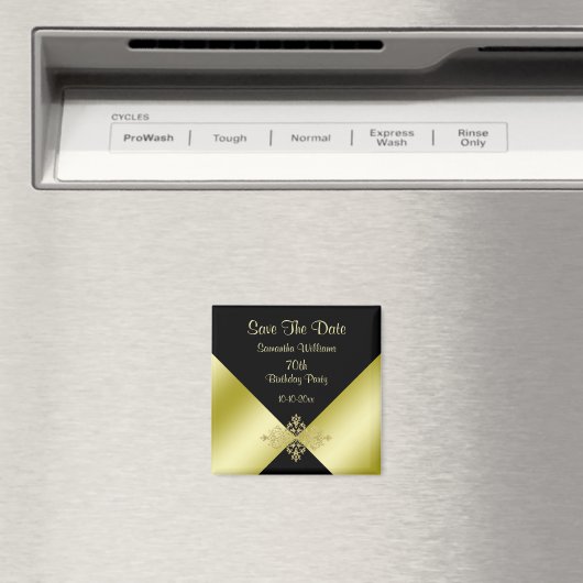 Zwart & Goud Elegantie 70e Verjaardag Save The Dat Magneet (Insitu (Vaatwasser))