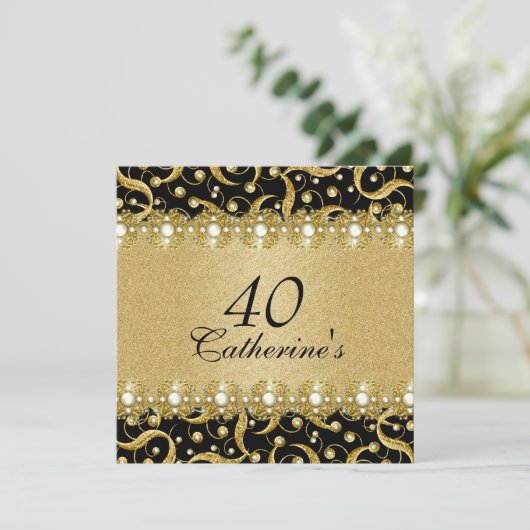 Zwart goud "elke leeftijd" elegant feest kaart (Staand voorkant)