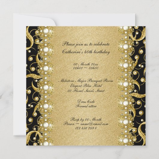 Zwart goud "elke leeftijd" elegant feest kaart (Achterkant)