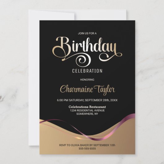 Zwart Goud Elke leeftijd Verjaardagsfeest Uitnodig Kaart (Voorkant)