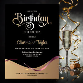 Zwart Goud Elke leeftijd Verjaardagsfeest Uitnodig Kaart