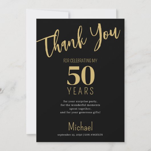 Zwart goud elke leeftijd verjaardagsfeestje dank u kaart (Voorkant)