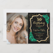 Zwart Goud Emerald Groen Foto 50e Verjaardag Kaart (Voorkant)