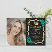 Zwart Goud Emerald Groen Foto 50e Verjaardag Kaart (Staand voorkant)